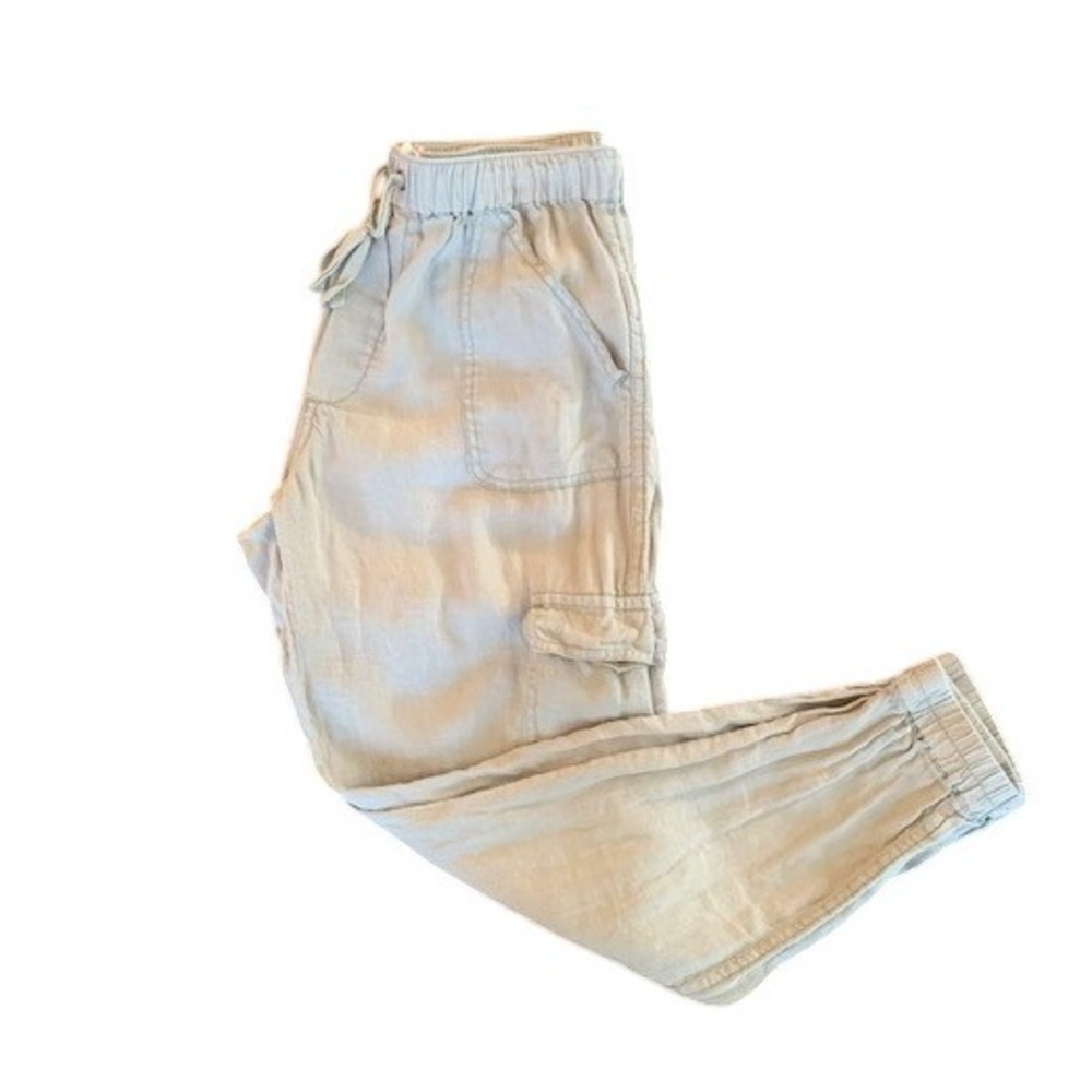 Nicole Miller New York 100% Linen Cargo Jogger Pants Womens Medium Elastic Waist
